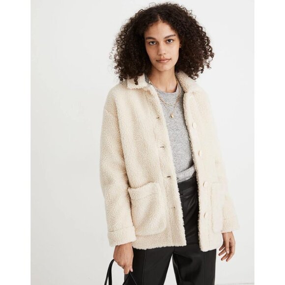MADEWELL Women's Sherpa Walton Shirt-Jacket Size XXS In Bleached Linen - Picture 2 of 12